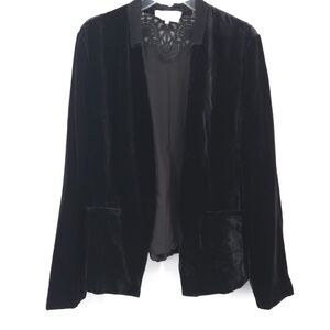 Mika Mindel black open velvet jacket blazer Size M lace‎ long sleeve Boho